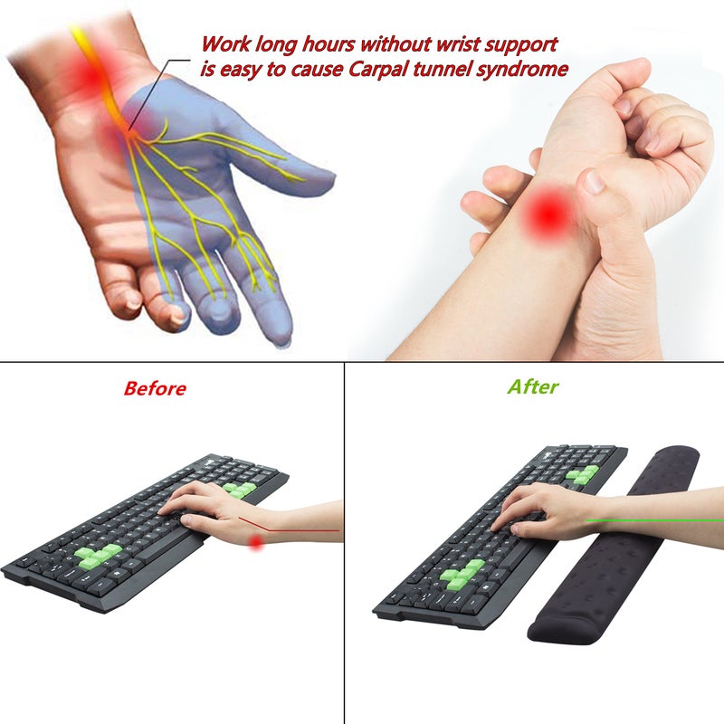 BRILA Keyboard Wrist Rest Support Cushion Pad for Computer, Laptop, Office Work, PC Gaming - Memory Foam Gel with Massage Holes Design - Non-Slip Easy Typing Wrist Pain Relief (Black Keyboard Pad) - Image 5